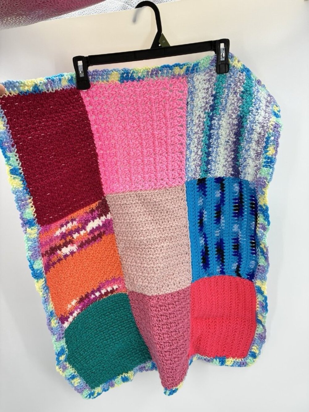 Handmade Crochet Baby Blanket Patchwork Afghan Boho Stroller Car Seat 28x23